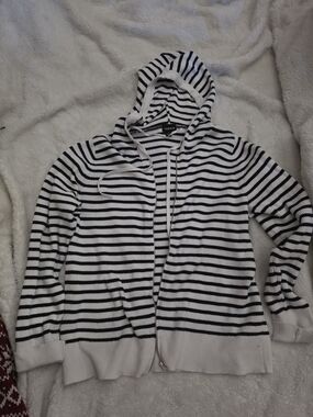 torrid Black & White Striped Zip-Up Hooded Sweater